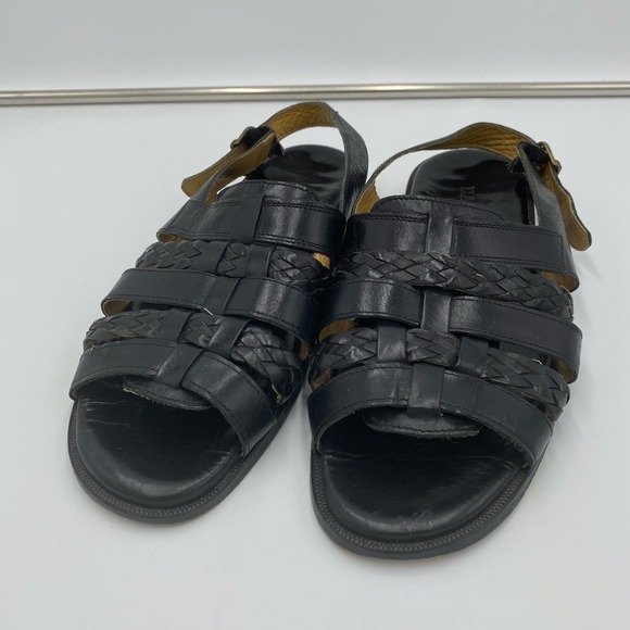 Bally Vintage Men's Black Baronio Leather Slingback Fishman Sandals Size 12 - Picture 1 of 11